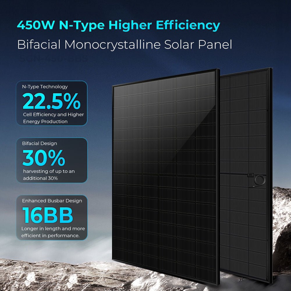 SunGoldPower 450 Watt Bifacial N-Type Monocrystalline Solar Panel SGN-450-BDG5 (31 PANELS) UL61730