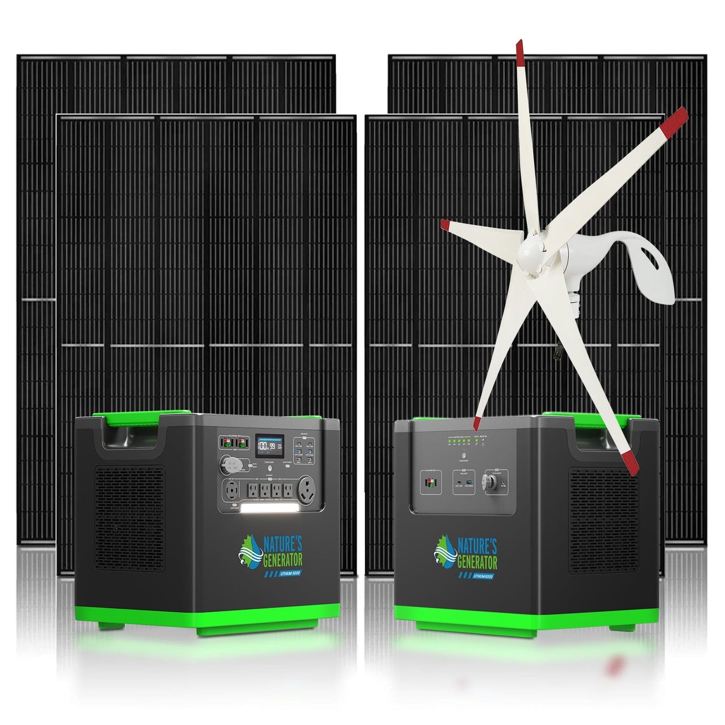 Natures Generator Lithium 6000 with Solar Panels and Wind Turbine