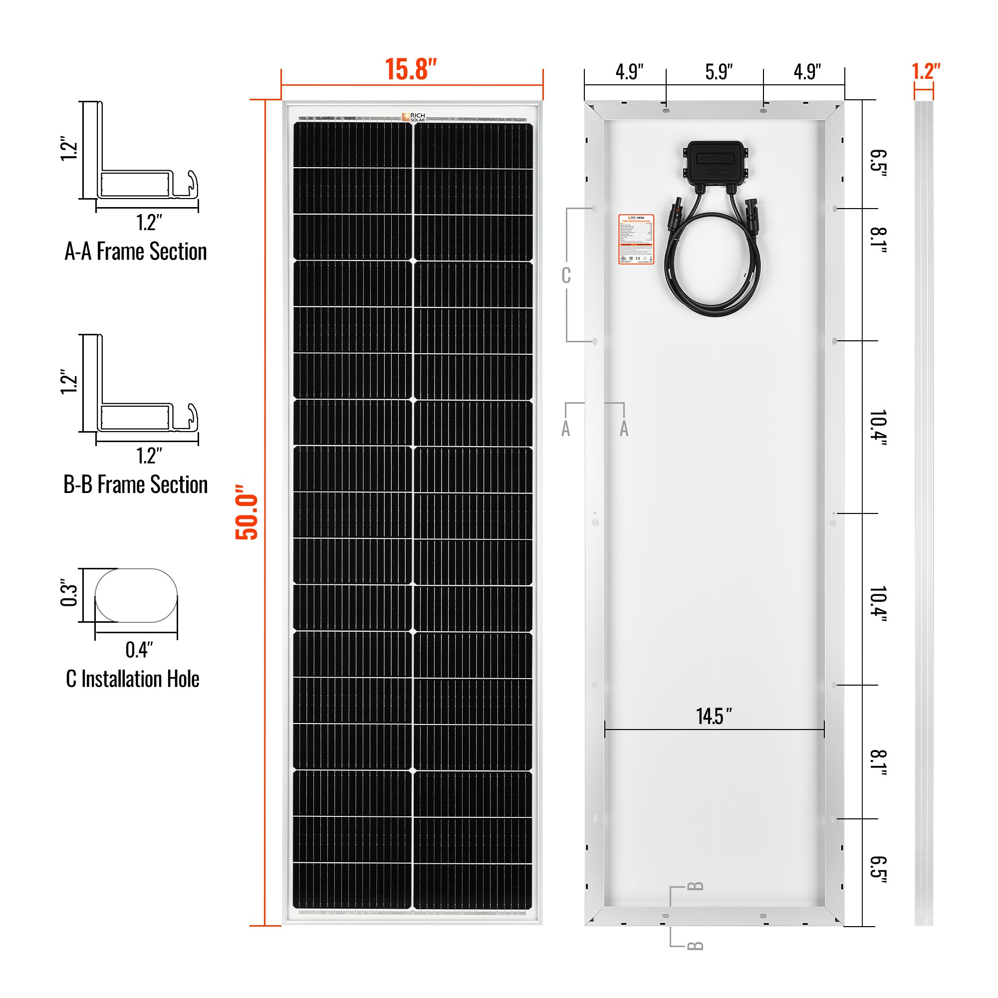 Rich Solar EcoFlow 100 Watt Slim Solar Panel Compact 12V For Vans Boats