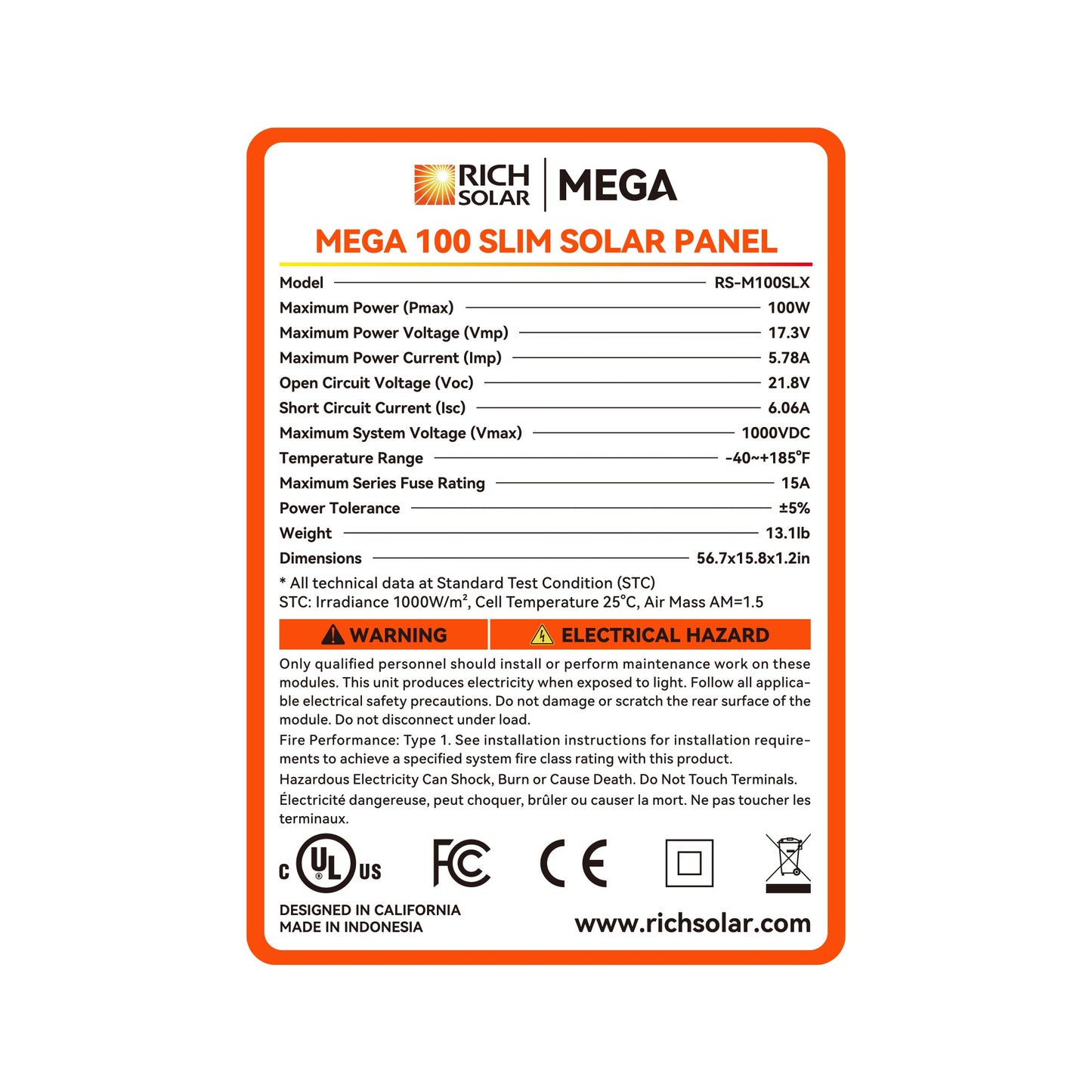 Rich Solar Mega 100 Slim 2025 100W Compact Solar Panel 25 Year Warranty