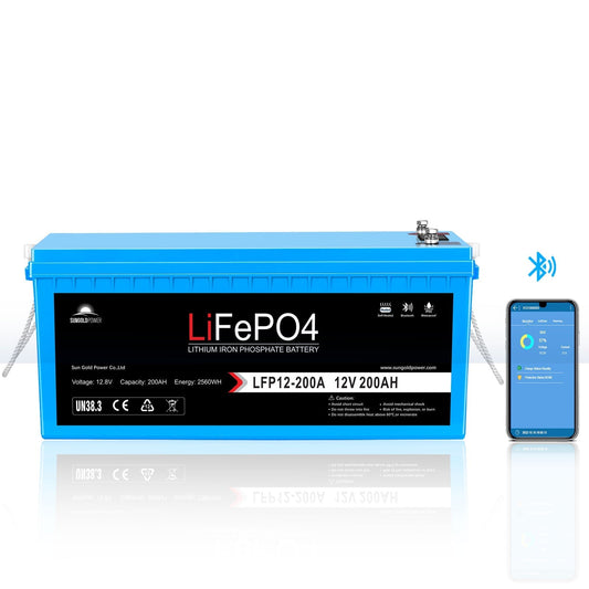 SunGoldPower 12V 100Ah/ 200Ah LiFePo4 Deep Cycle Lithium Battery Bluetooth / Self-Heating / IP65