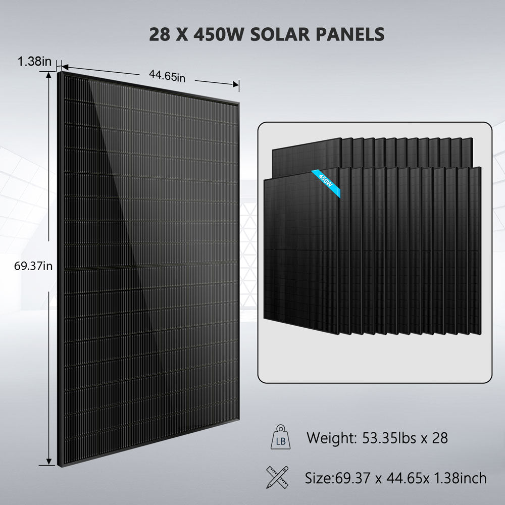 SunGoldPower Hybrid Solar Kit 11.4KW 48V Split Phase 30.72KWH Lithium Battery 28 X 450 Watt Solar Panel SGH-11N3E