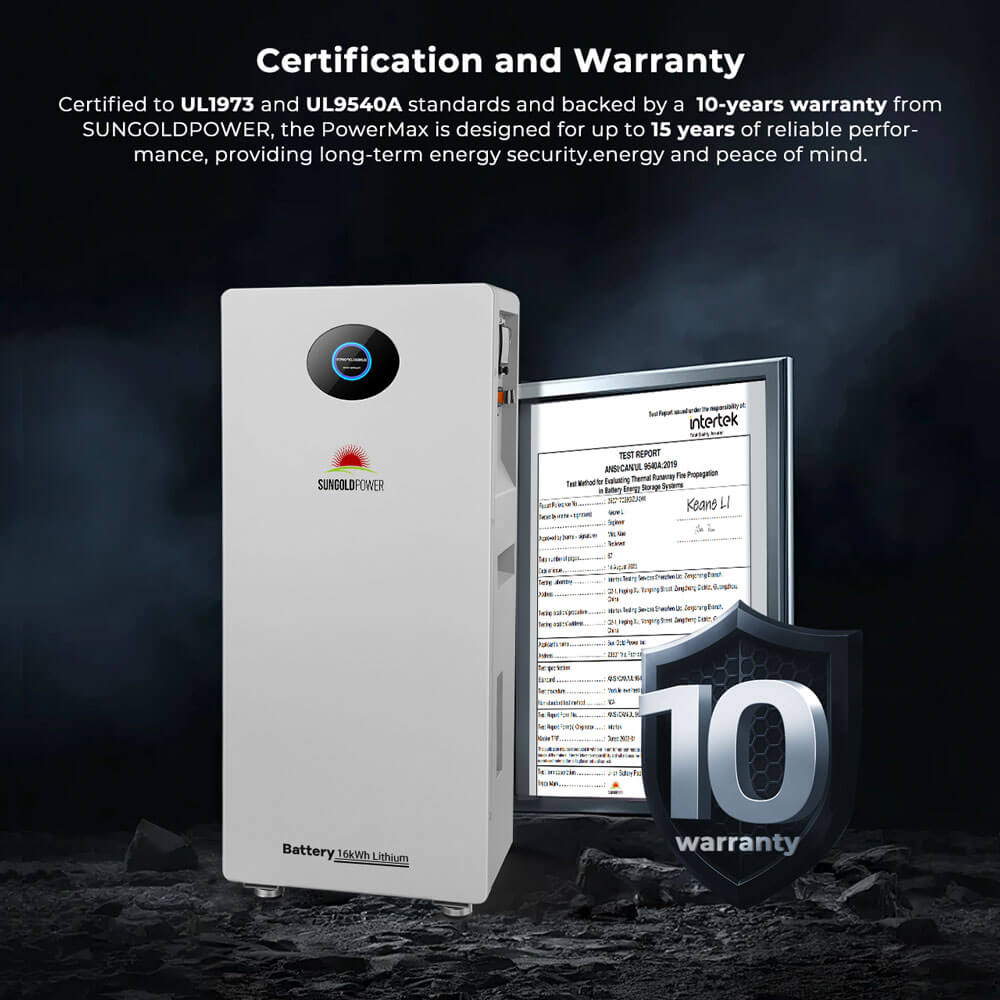 SunGoldPower PowerMax 51.2V 314AH Outdoor Energy Storage Battery UL1973 & UL9540A CEC Listed