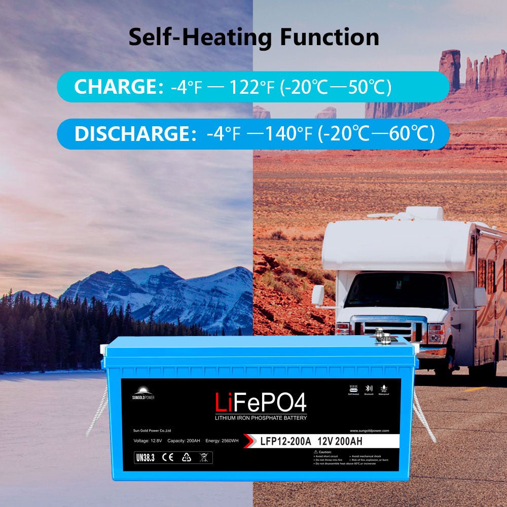 SunGoldPower 4 X 12V 200Ah LiFePo4 Deep Cycle Lithium Battery Bluetooth / Self-Heating / IP65