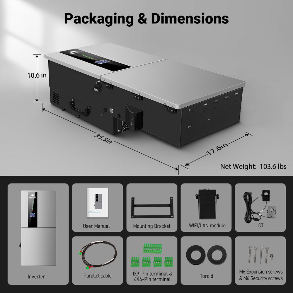 SunGoldPower Hybrid Solar Inverter Whole Home Backup 11.4KW 48V SGN11K15PRO