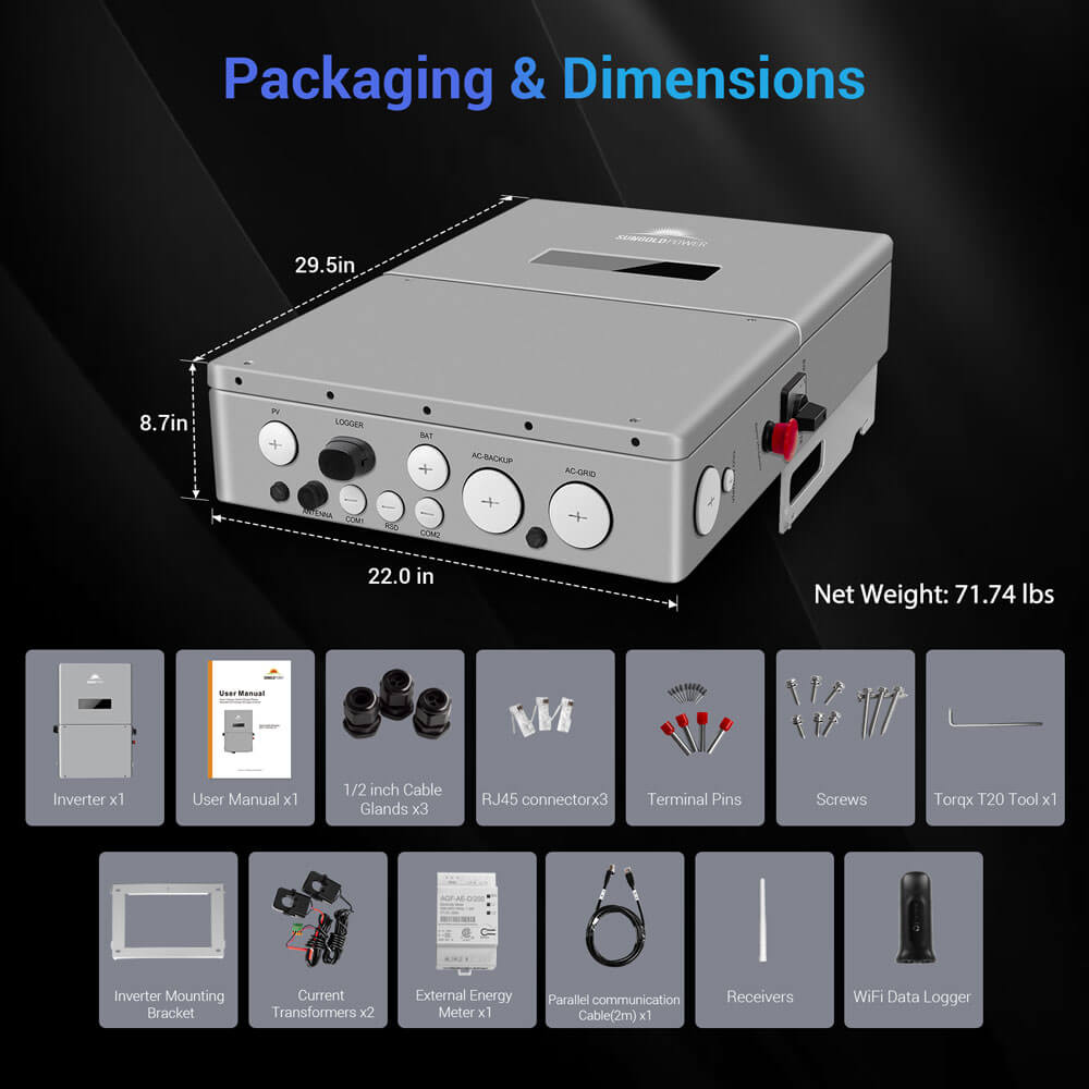 SunGoldPower High Voltage 11.4KW Hybrid Split Phase Inverter with APS Transmitter SG11.4KHB-HV