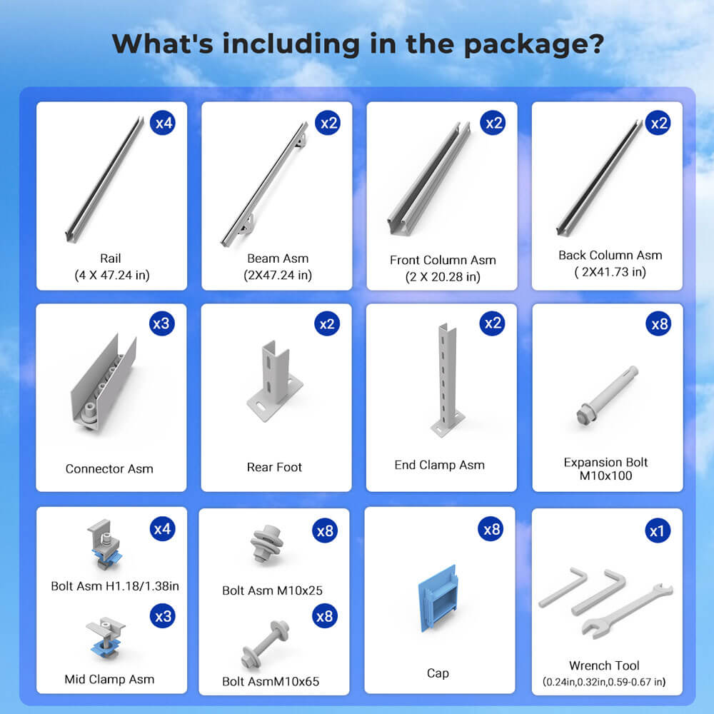 SunGoldPower Modular & Expandable Ground Mount Brackets for 2× 400W–590W Solar Panels | Heavy-Duty Adjustable