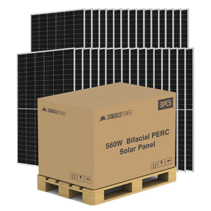 SunGoldPower 560W Bifacial PERC Solar Panel  | SGP-560-SBD (31 PANELS) UL61730
