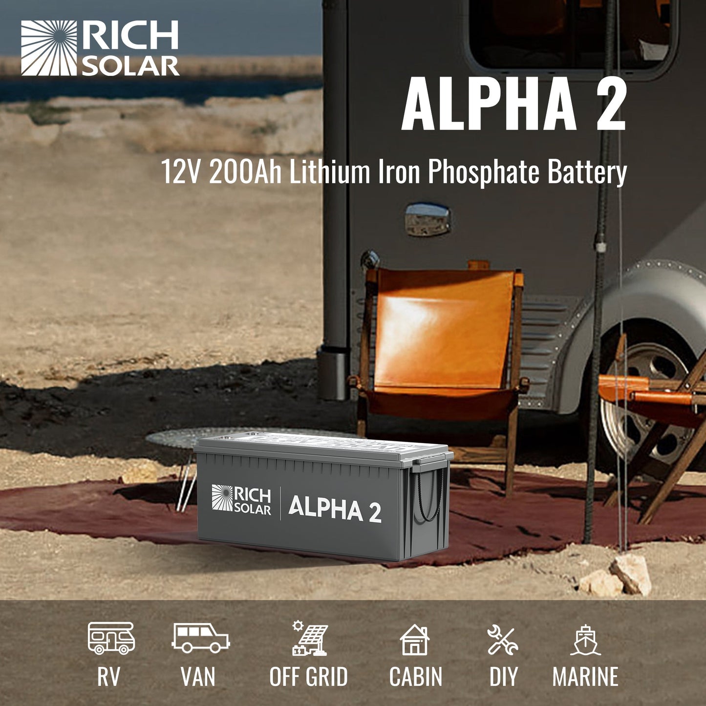Rich Solar Alpha 2 12V 200Ah LiFePO4 Battery With Bluetooth And Internal Heater