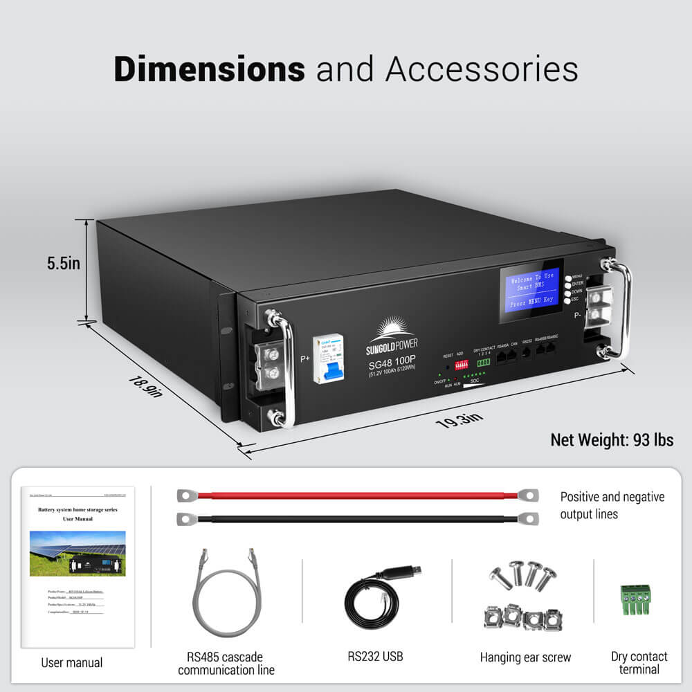 SunGoldPower 2 X 48V 100AH Server Rack LiFePO4 Lithium Battery SG48100P UL1973 UL9540A