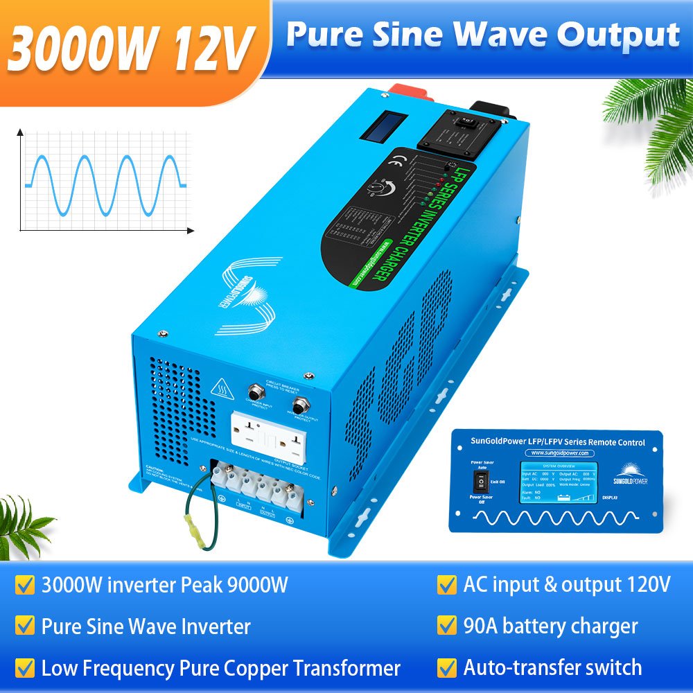 SunGoldPower Pure Sine Wave Inverter With Charger 2000W/3000W/4000W DC 12V