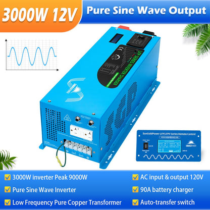 SunGoldPower Pure Sine Wave Inverter With Charger 2000W/3000W/4000W DC 12V