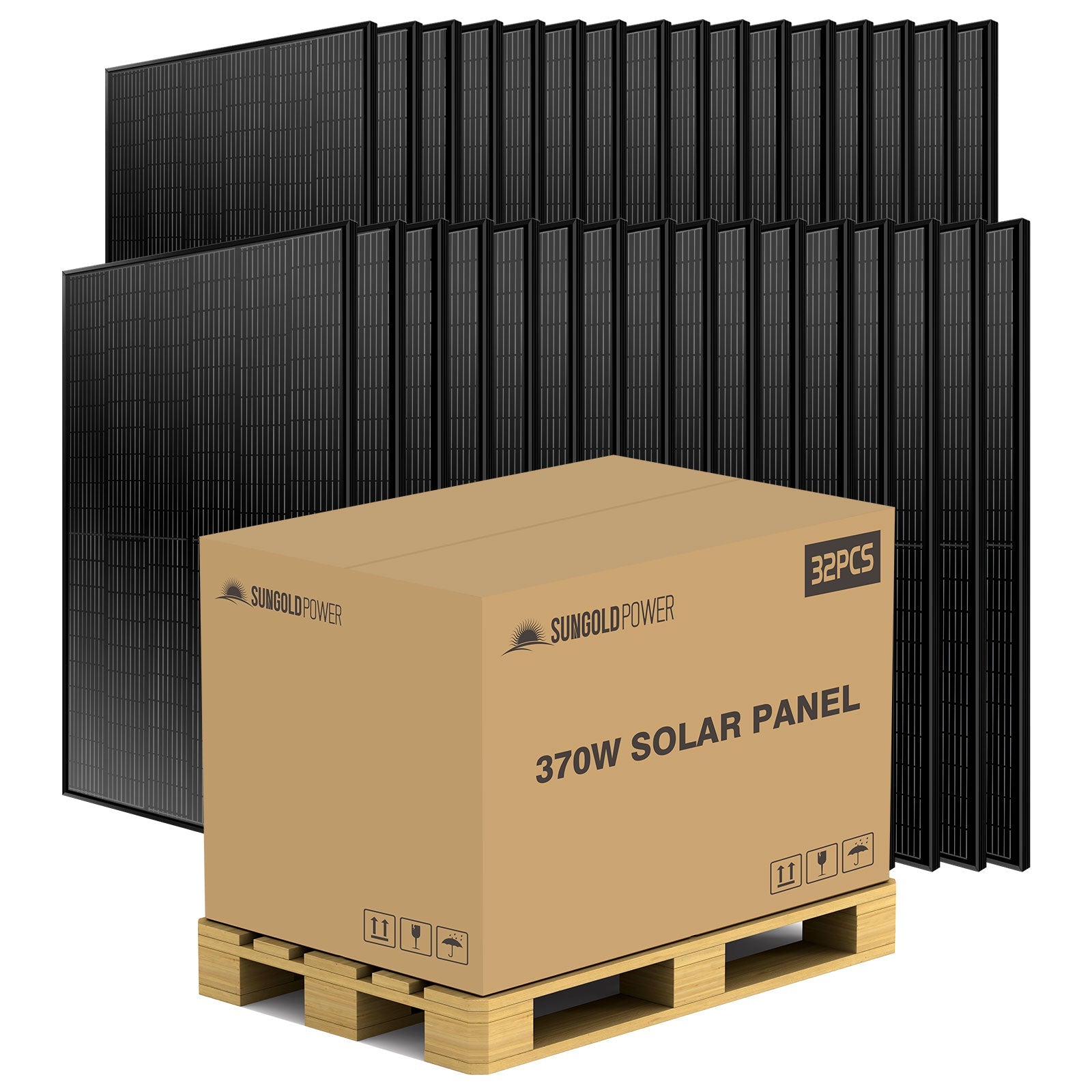 SunGoldPower 370W MONO BLACK PERC SOLAR PANEL FULL PALLET (32 PANELS) UL 61730