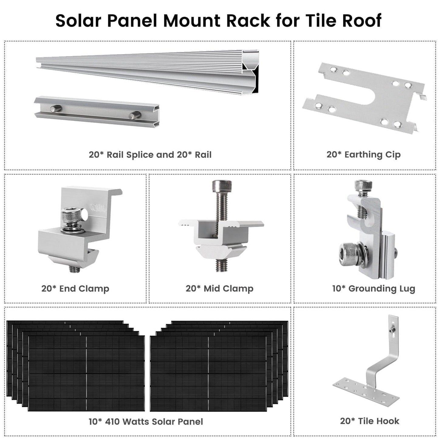 Natures Generator Solar Panel 410 Watt (10 Pack) With Mount Rack