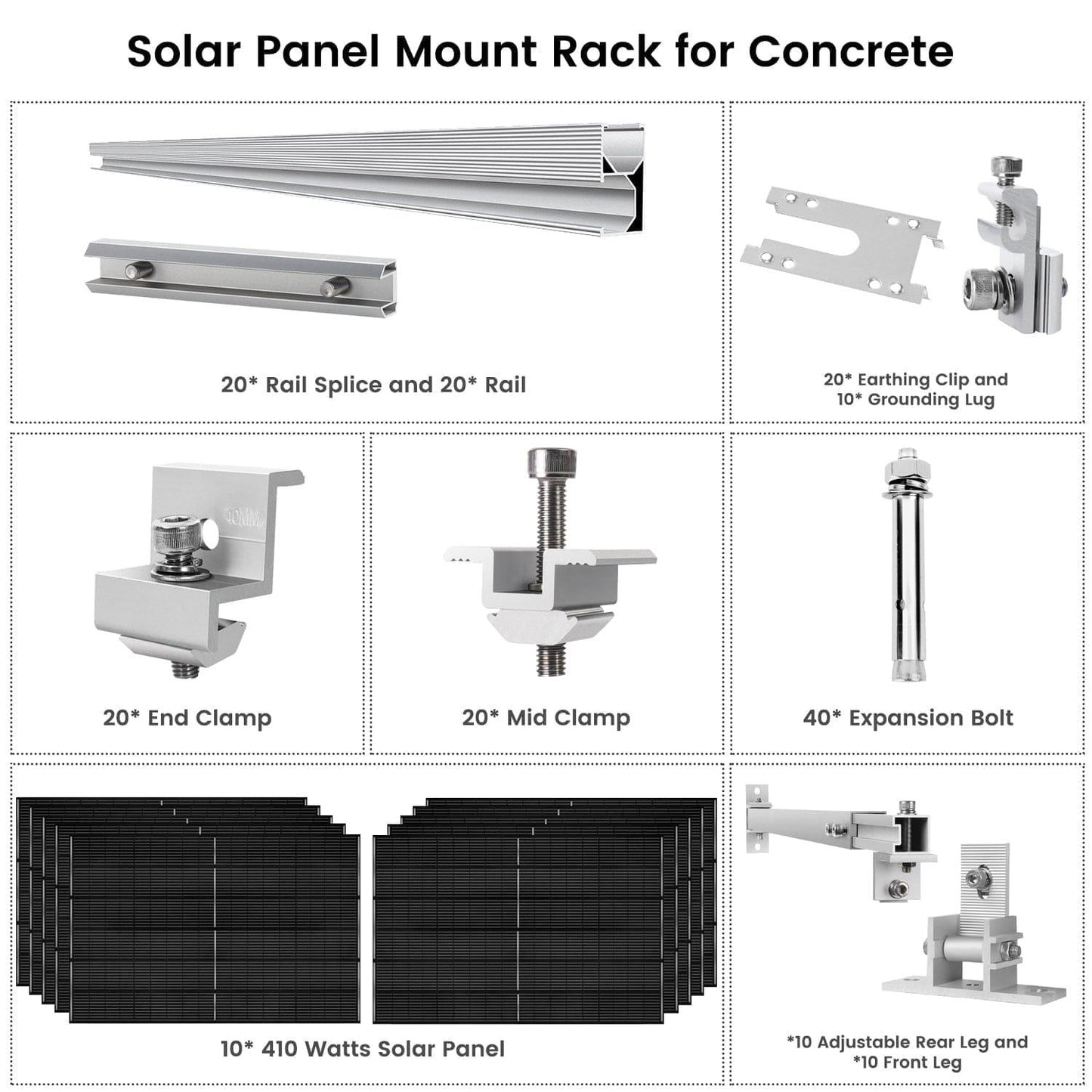 Natures Generator Solar Panel 410 Watt (10 Pack) With Mount Rack