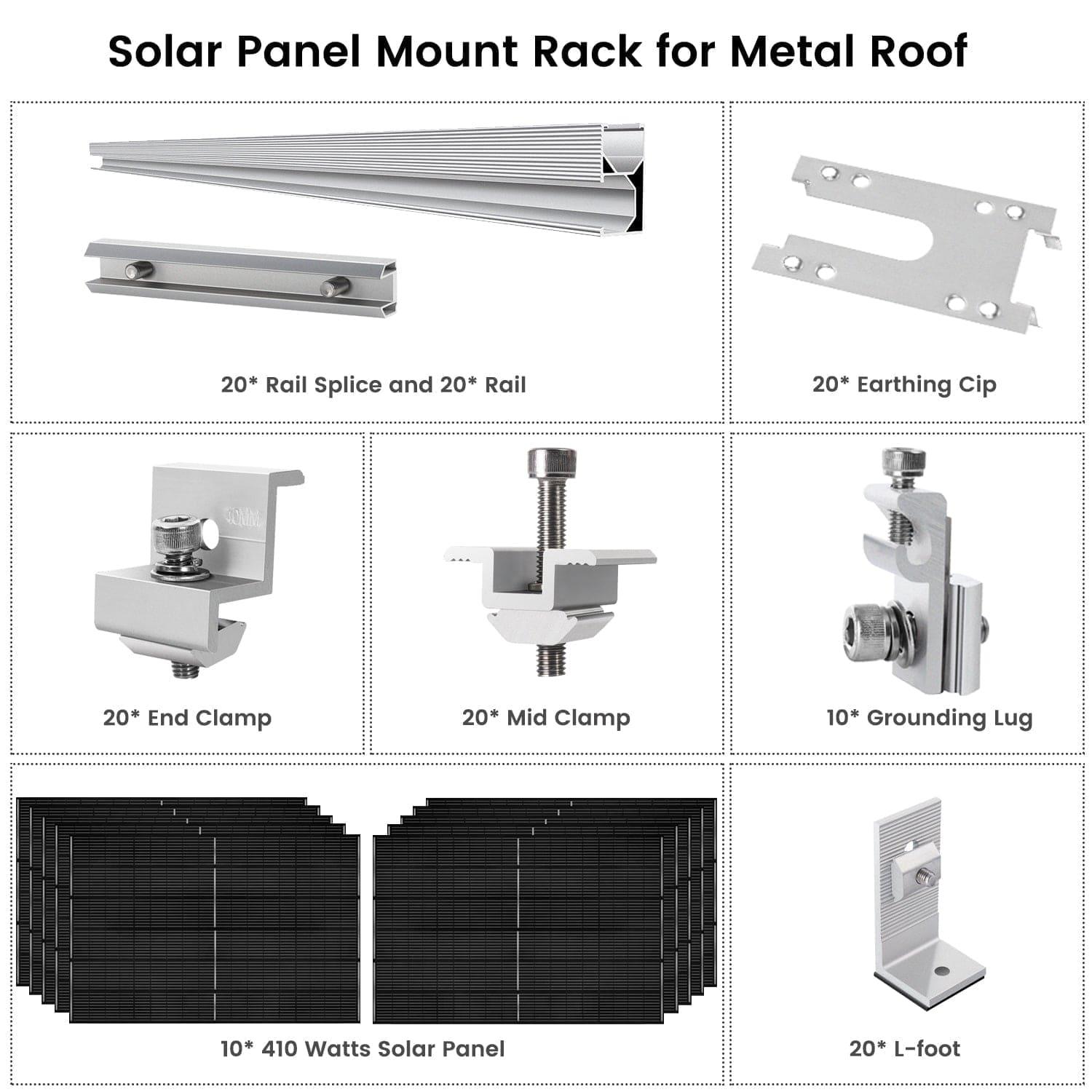 Nature's Generator 410 Watt Monocrystalline Solar Panel (10 Pack) With Solar Panel Mount Rack