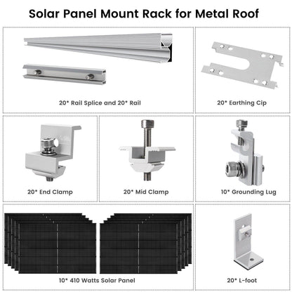 Natures Generator Solar Panel 410 Watt (10 Pack) With Mount Rack