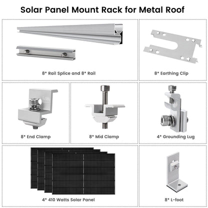 Natures Generator Solar Panel 410 Watt (4 Pack) With Mount Rack