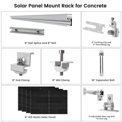 Natures Generator Solar Panel 410 Watt (4 Pack) With Mount Rack