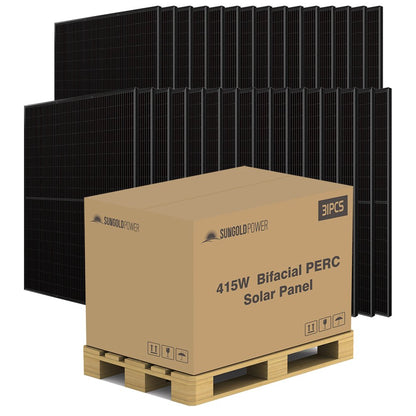SunGoldPower 415W Bifacial PERC Solar Panel  | SGP-415-BBS (31 PANELS) UL61730 CEC Listed