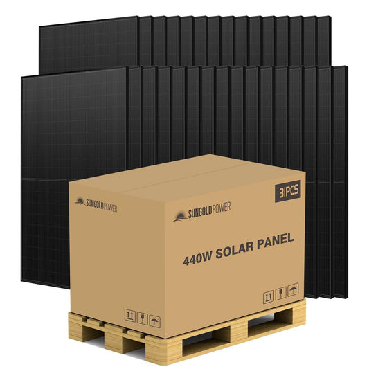 SunGoldPower 440W MONO BLACK N-Type SOLAR PANEL FULL PALLET (31 PANELS) UL61730 CEC Listed