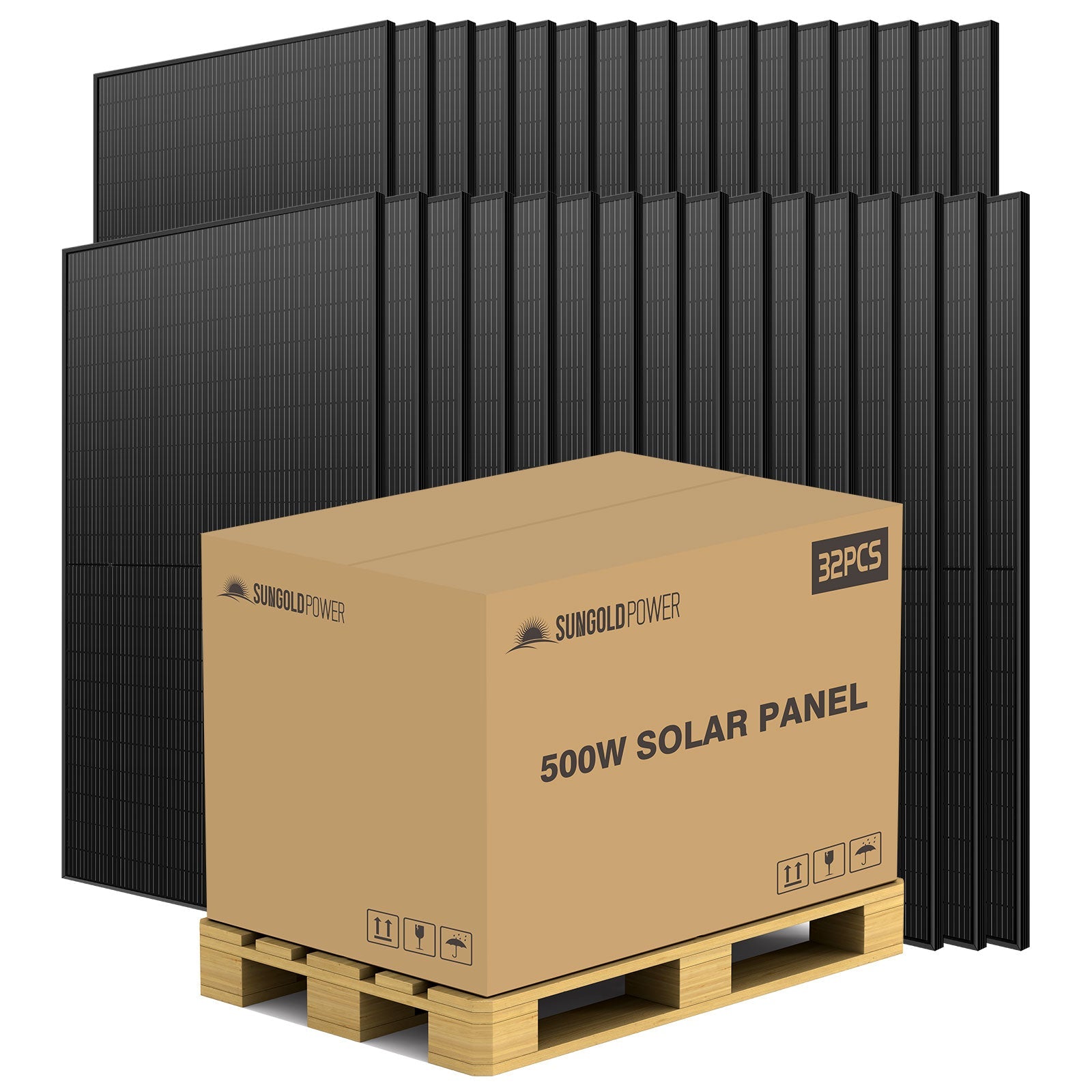SunGoldPower 500W MONO BLACK PERC SOLAR PANEL FULL PALLET (32 PANELS) UL 61730  CEC Listed