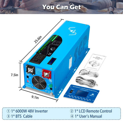 SunGoldPower Pure Sine Wave Inverter With Charger 6000W DC 24V/48V