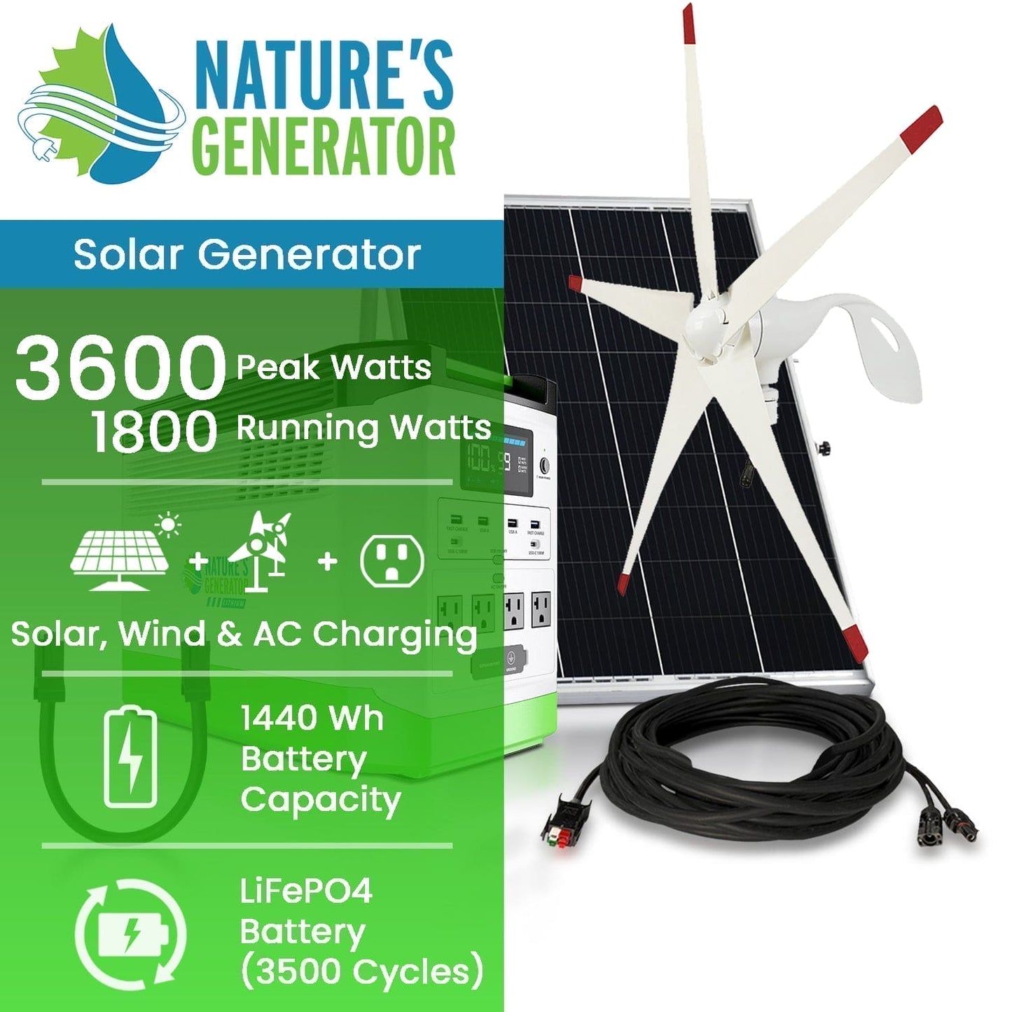 Natures Generator Solar and Wind Generator Lithium 1800