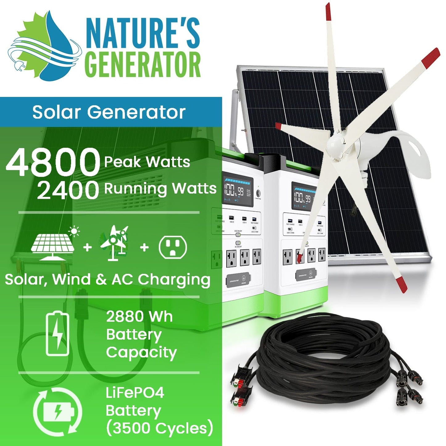 Natures Generator Solar and Wind Generator Lithium 1800