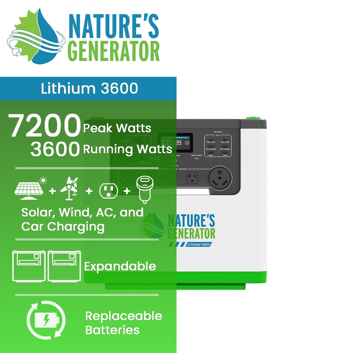 Natures Generator Power Station Lithium 3600