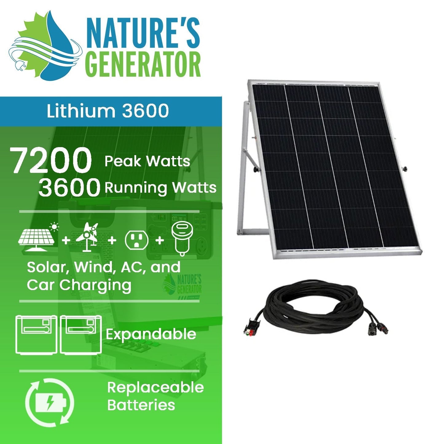 Natures Generator Solar Generator with Transfer Switch 3600