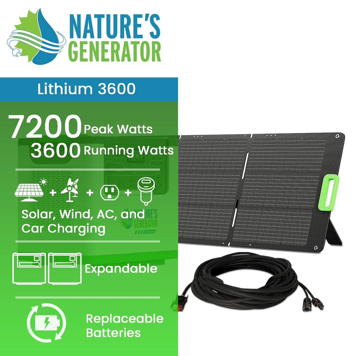 Natures Generator Solar Generator Lithium 3600