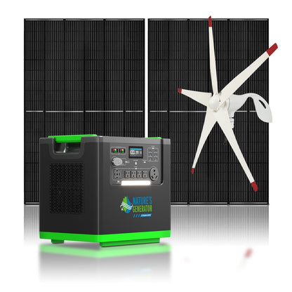 Natures Generator Lithium 6000 with Solar Panels and Wind Turbine