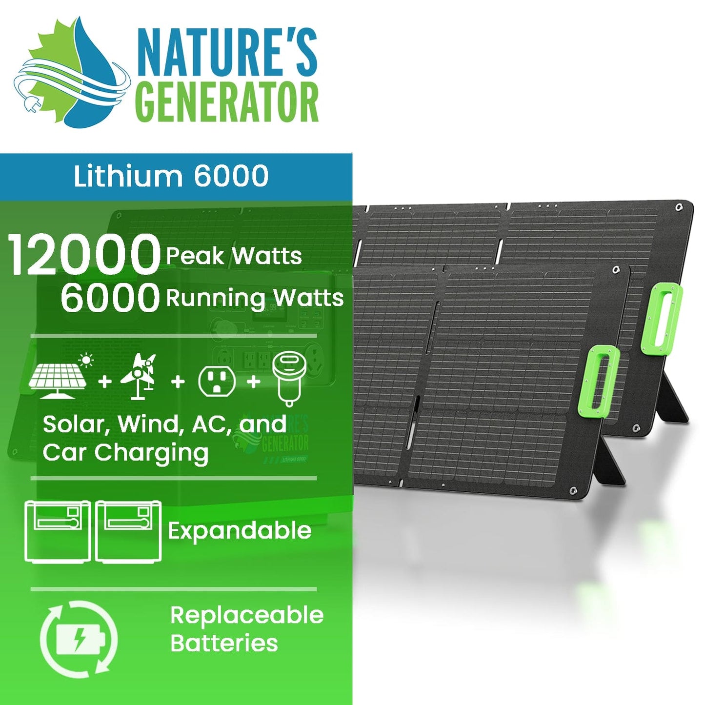 Natures Generator Lithium 6000 with Solar Panel
