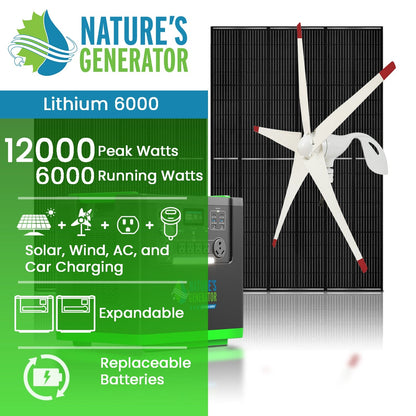 Natures Generator Lithium 6000 with Solar Panels and Wind Turbine