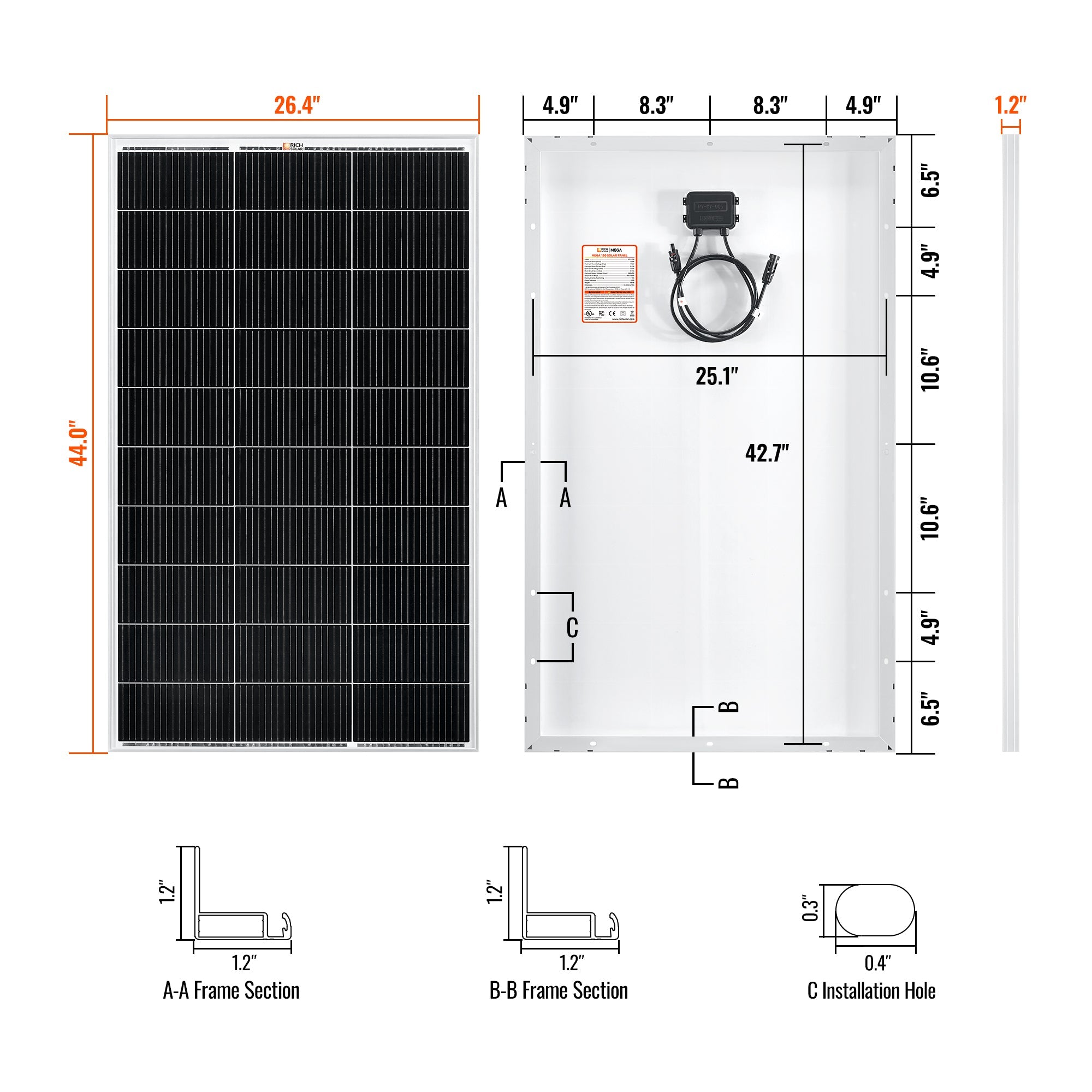 Rich Solar Renogy 150 Watt Solar Panel Lightweight 12V For RV Boat Off Grid