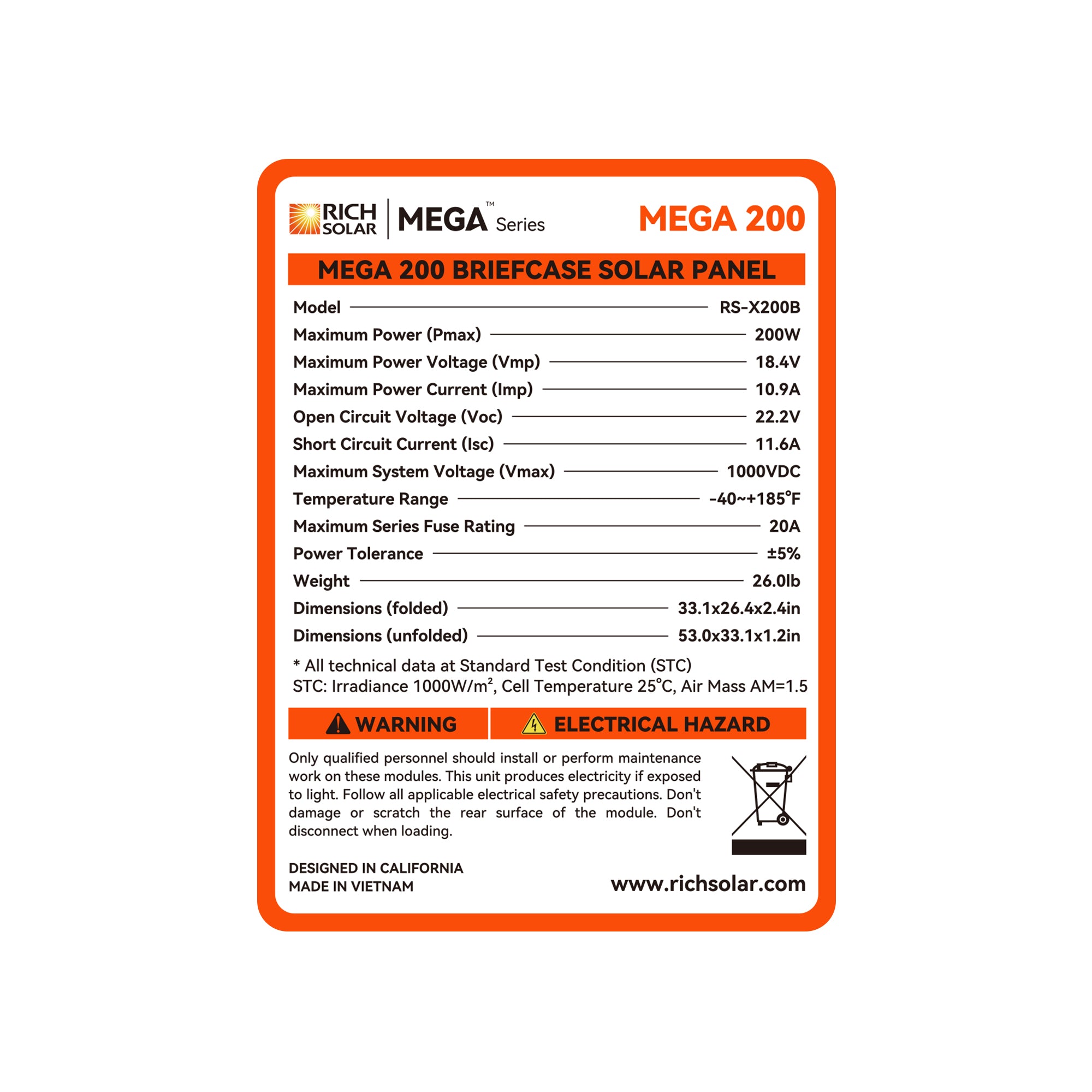 Rich Solar EcoFlow MEGA 200 Portable Briefcase Solar Panel 200W