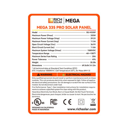 Rich Solar Mega 335 Pro 335 Watt Solar Panel With 25 Year Warranty