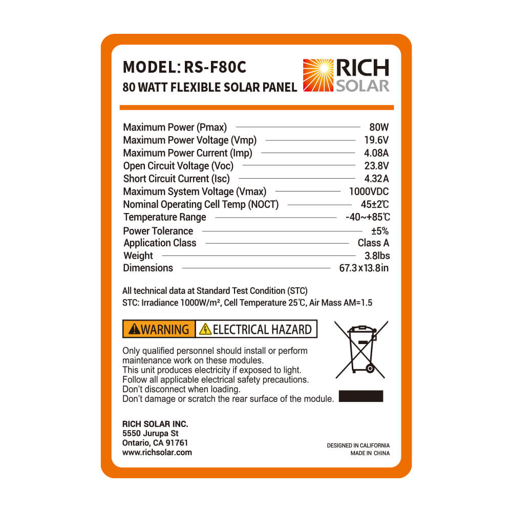 Rich Solar Mighty Max 80W 12V Flexible Solar Panel For RVs And Boats