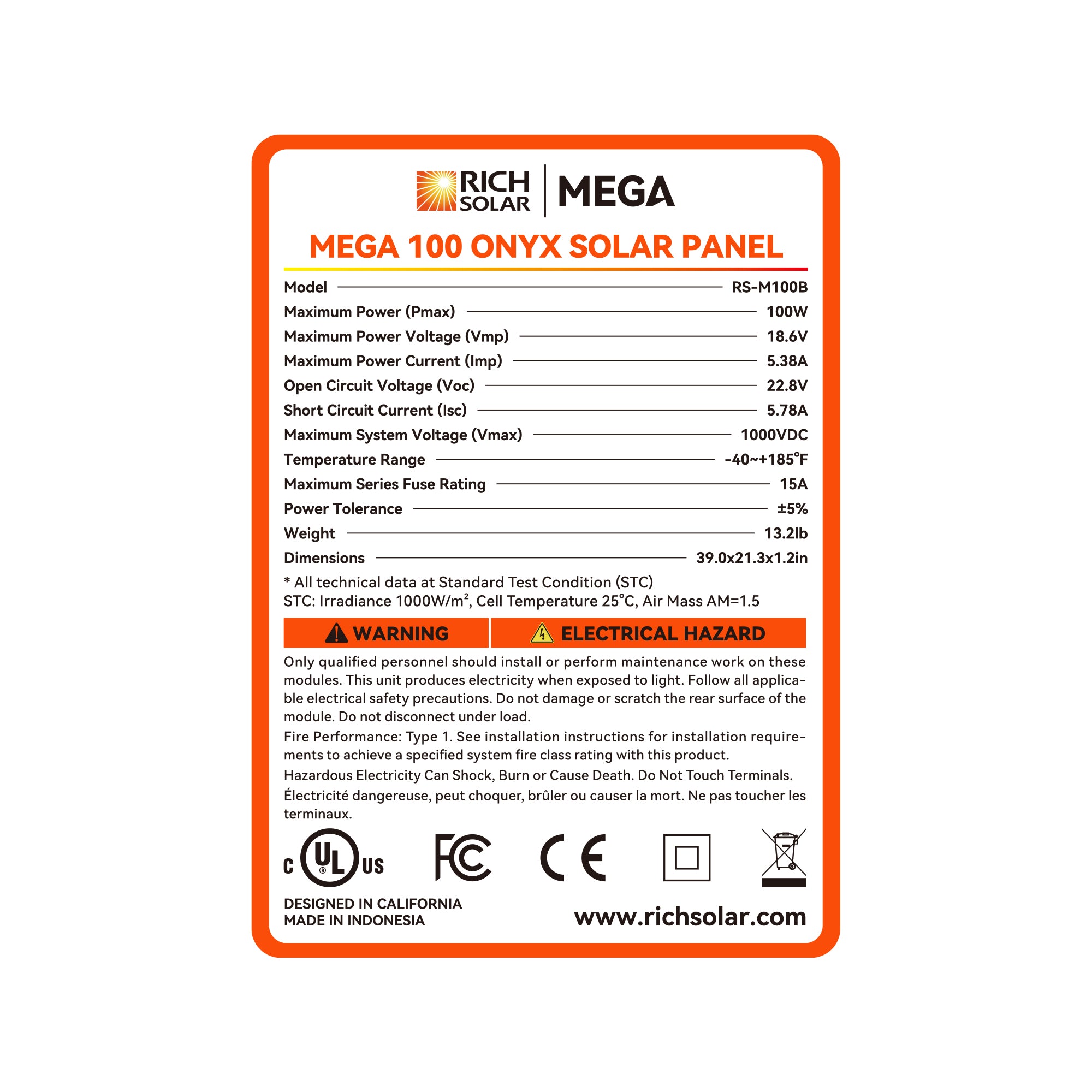 Rich Solar Renogy 100 Watt Solar Panel For Off Grid Vans Campers Boats