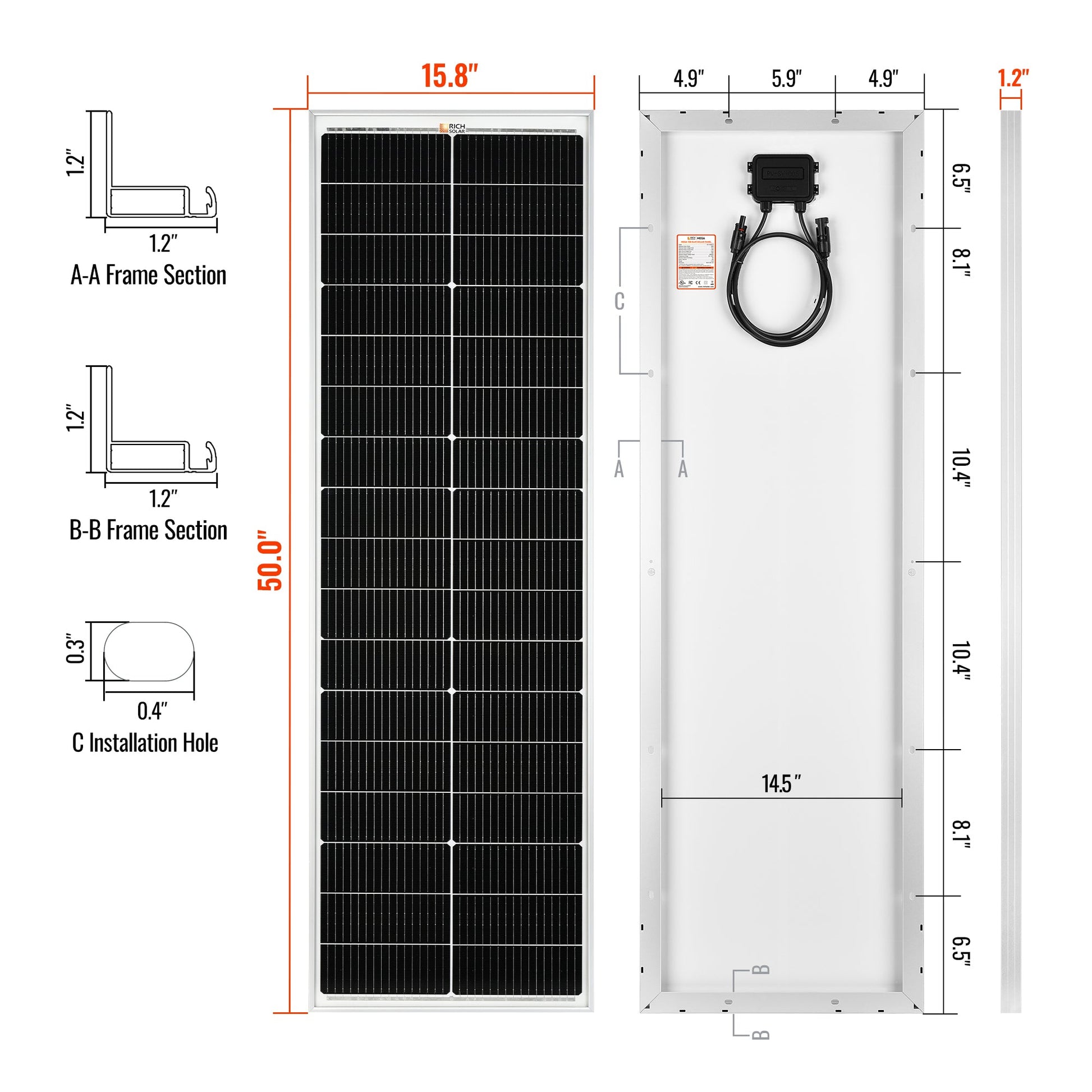 Rich Solar EcoFlow 100 Watt Slim Solar Panel Compact 12V For Vans Boats