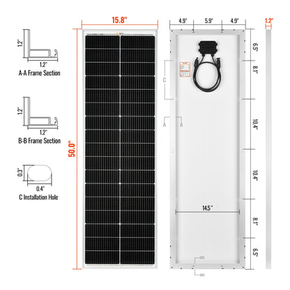 Rich Solar EcoFlow 100 Watt Slim Solar Panel Compact 12V For Vans Boats