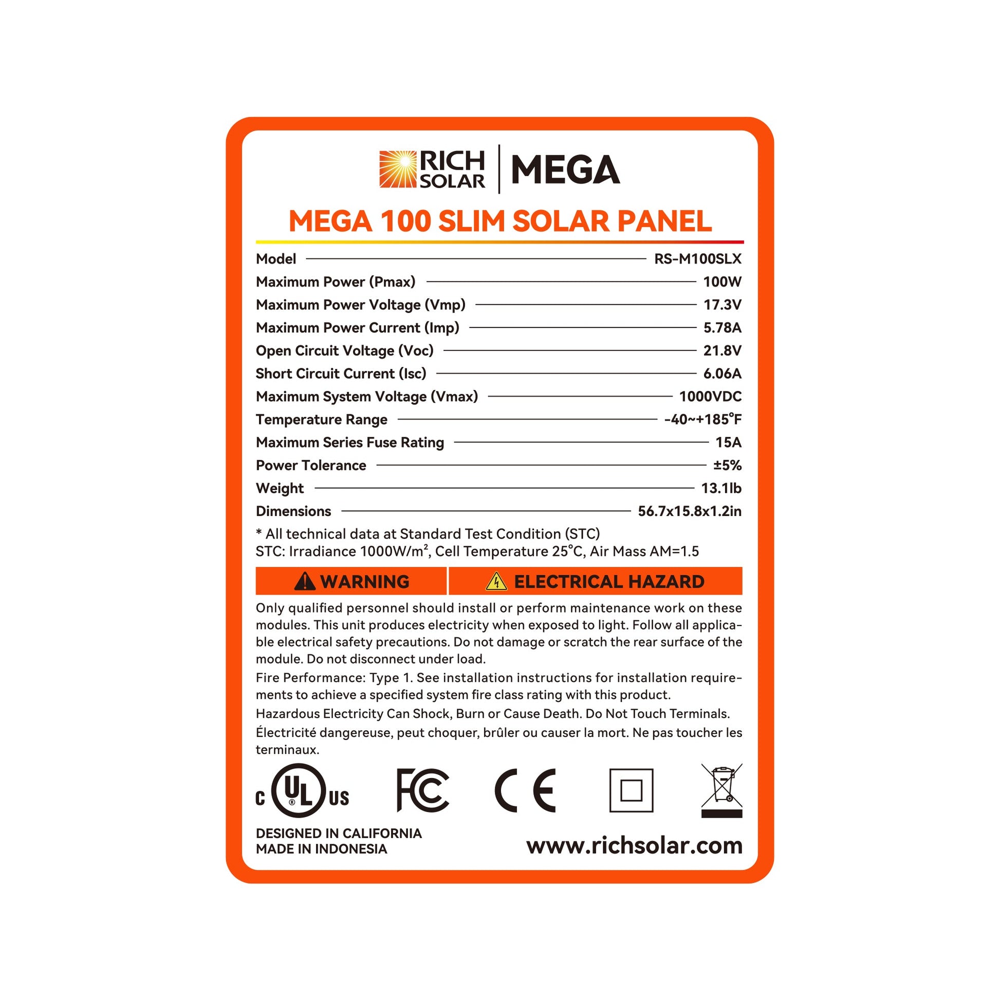 Rich Solar Mega 100 Slim 2025 100W Compact Solar Panel 25 Year Warranty