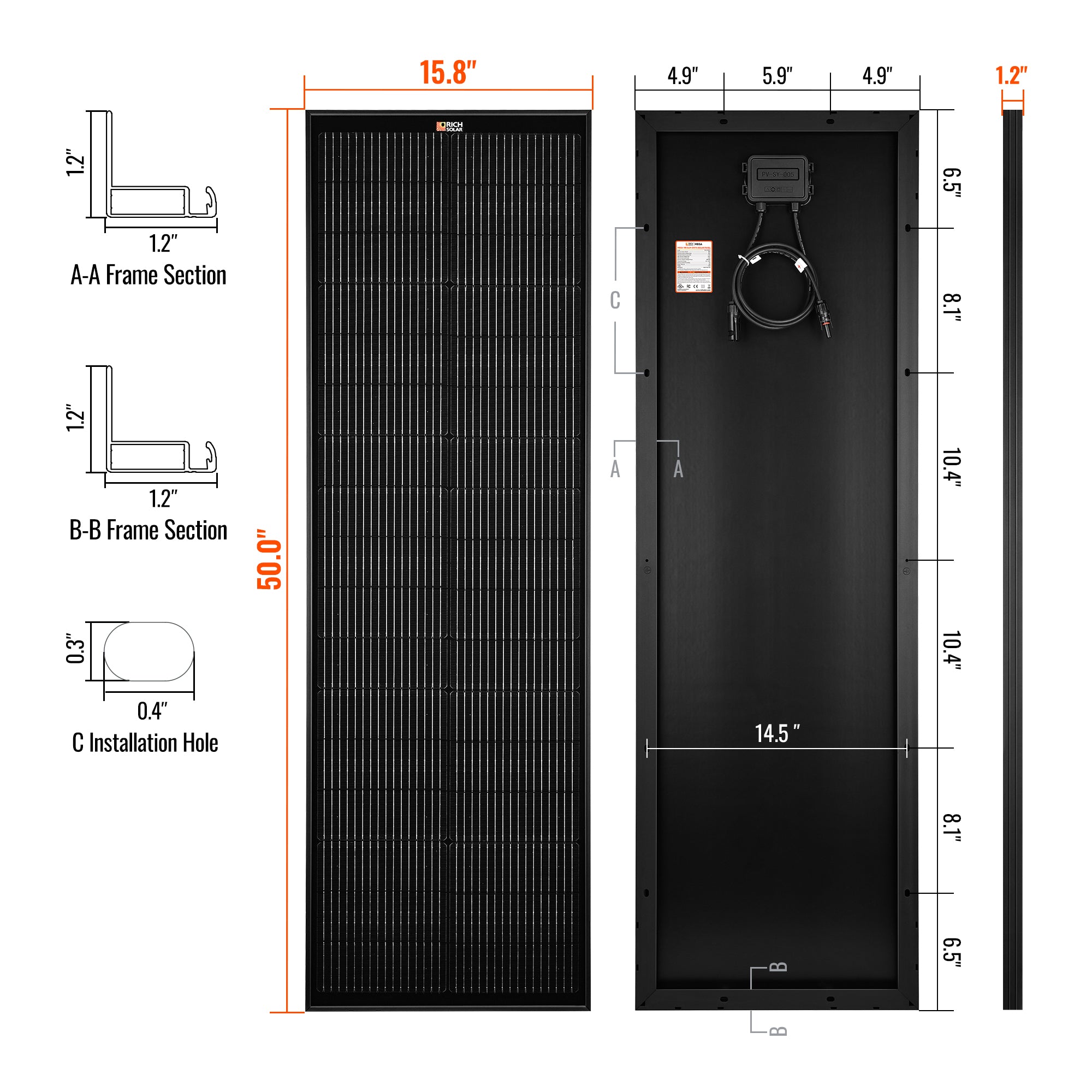Rich Solar EcoFlow 100 Watt Slim Solar Panel Compact 12V For Vans Boats