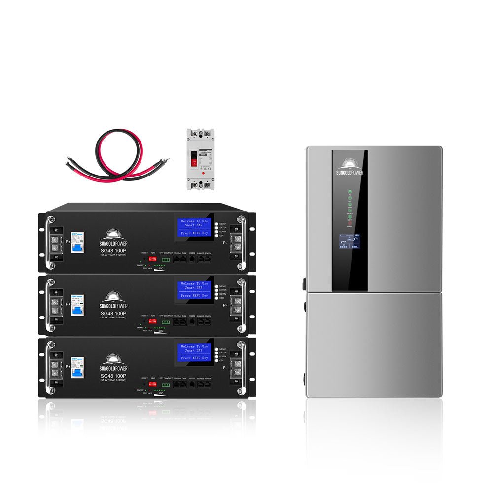 SunGoldPower Hybrid Solar Kit 7.6KW 48V Split Phase 15.36KWH/30.72KWH Lithium Battery 415/ 500 Watt Solar Panel SGH-7.6N3E/ SGH-7.6DN6E