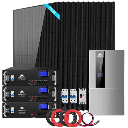 SunGoldPower Hybrid Solar Kit 7.6KW 48V Split Phase 15.36KWH/30.72KWH Lithium Battery 415/ 500 Watt Solar Panel SGH-7.6N3E/ SGH-7.6DN6E