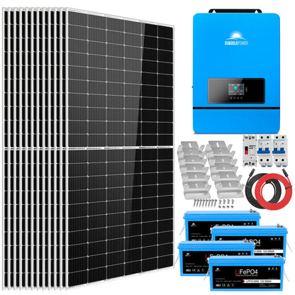 SunGoldPower Complete off Grid Solar Kit 8000W 48V 120V/240V output 10.24KWH Lithium Battery 5400 Watt Solar Panel SGK-8MAX