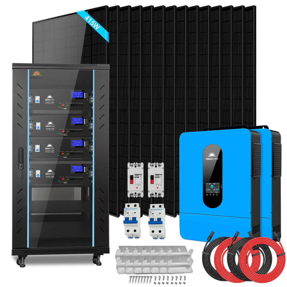 SunGoldPower Off-Grid Solar Kit 13000W 48VDC 120V/240V LifePo4 20.48KWH Lithium Battery 14 X 415 Watts Solar Panels SGR-13KM