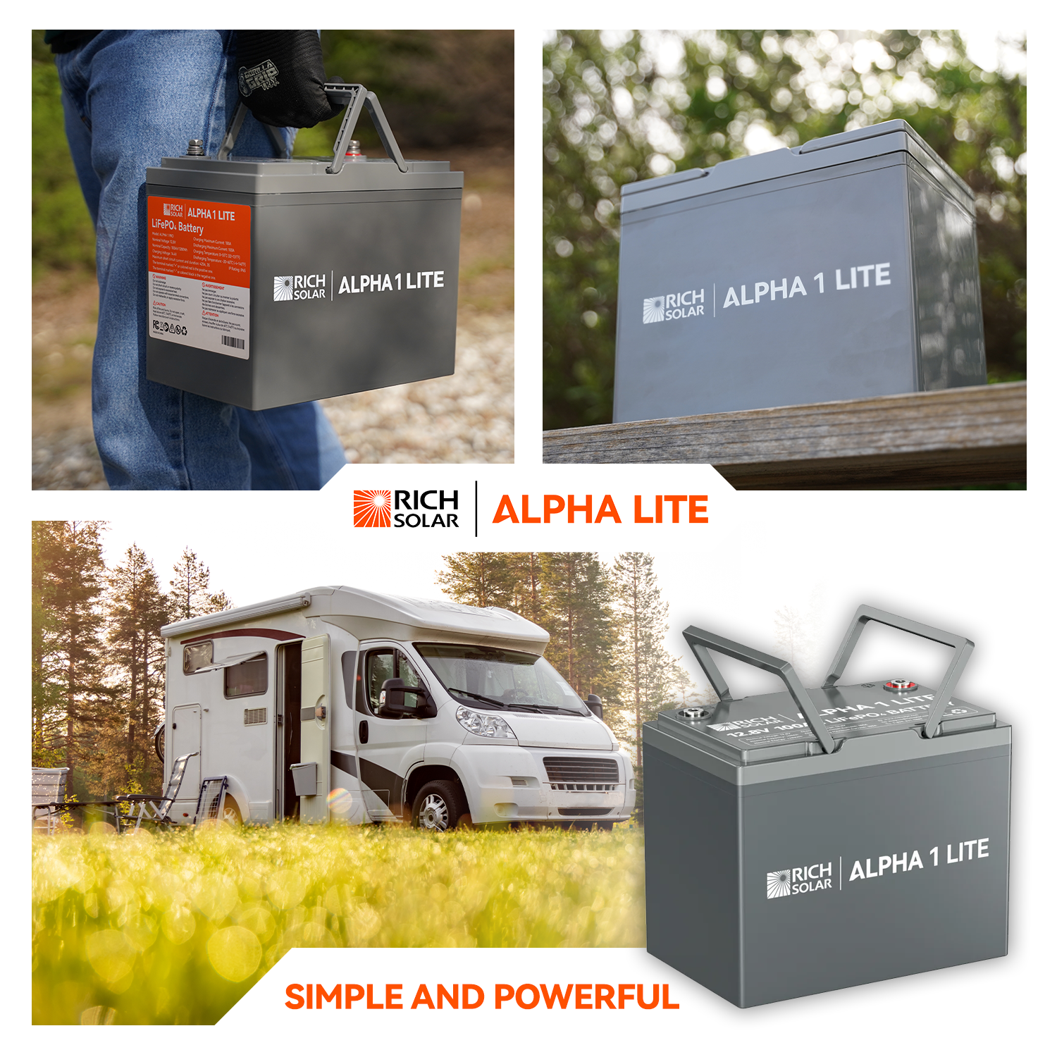 Rich Solar Alpha 1 Lite 12V 100Ah LiFePO4 Battery Lightweight Power For RVs Vans