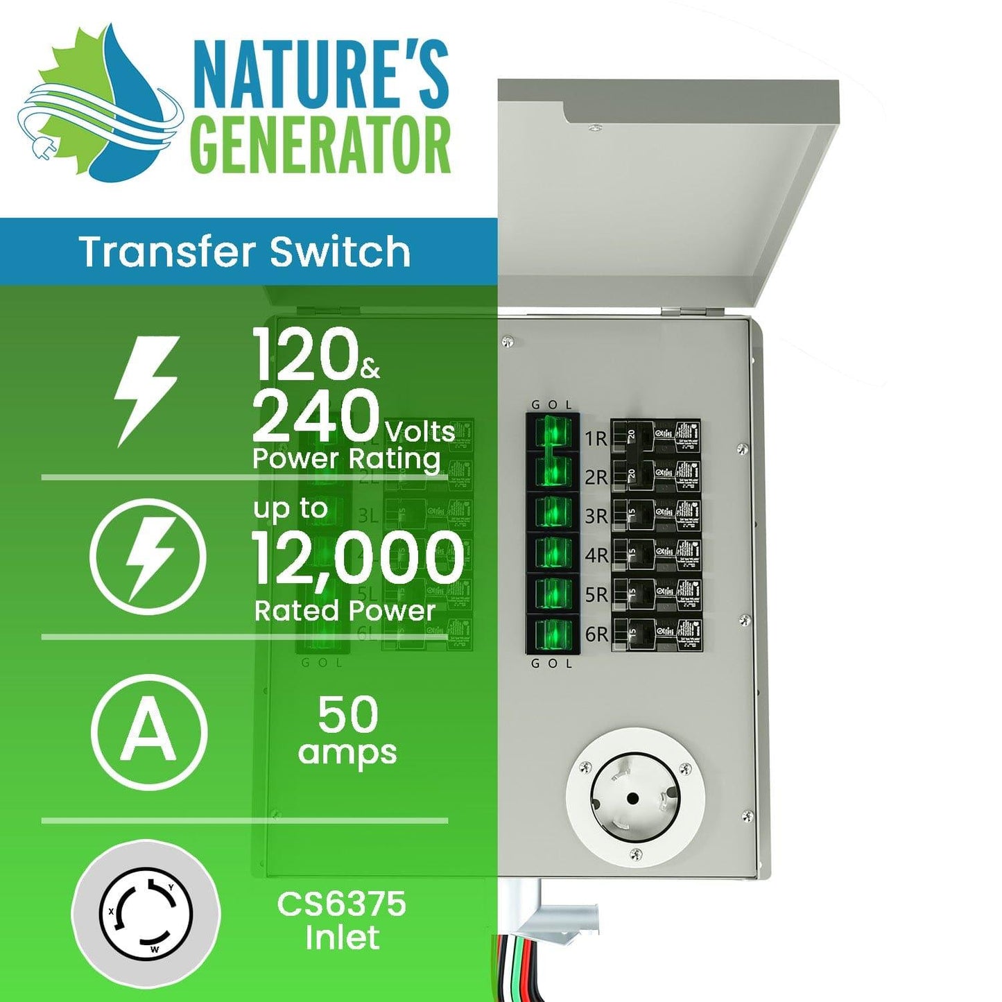 Natures Generator Power Transfer Switch 12Circuit 120/240V 50A